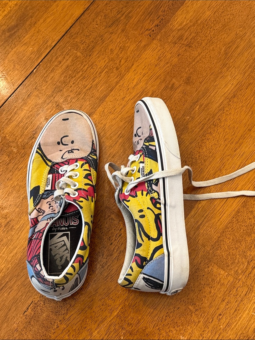 Vans Men 4.5 Women 6 Peanuts Graphic Sneakers - Yellow/Red/Blue Peanuts Charlie